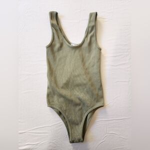 Zara Women's Ribbed Bodysuit Scoop Neck Stretchy Sage Green Medium Large